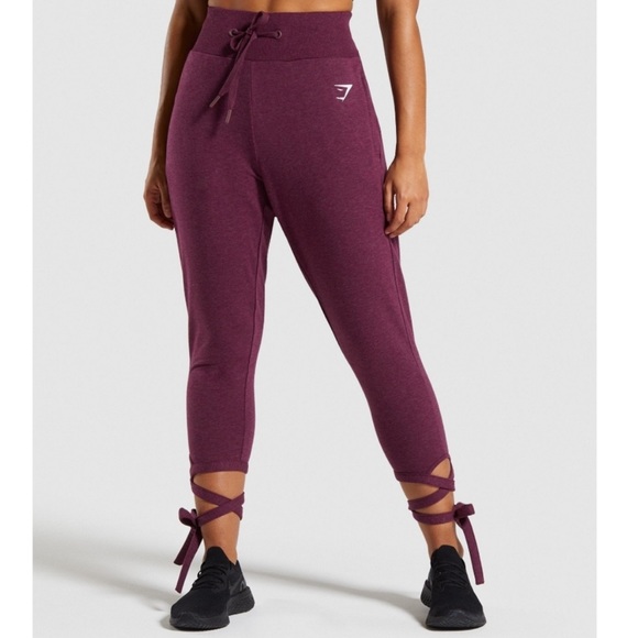 Gymshark Pants - Gymshark small Ark high waisted joggers berry red tie wrap hem active sweatpants
